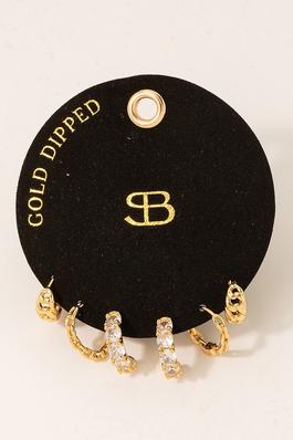Gold Dipped Assorted Studded Hoop Earrings Set
