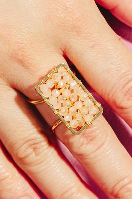 Beaded Rectangle Wire Open Band Ring