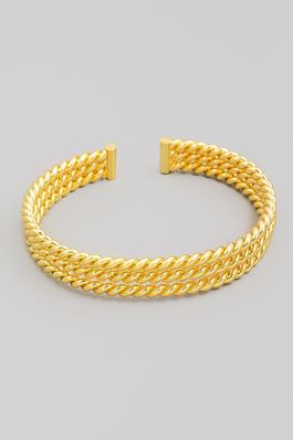Solid Metallic Layered Rope Cuff Bracelet