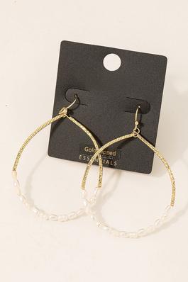 Gold Dipped Pearly Beaded Hoop Drop Earrings