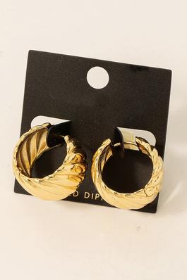 Gold Dipped Ridged Hoop Earrings