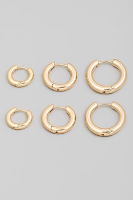 Metallic Tube Hinge Hoop Earrings Set