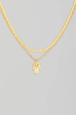 Layered Chain Hamsa Hand Necklace