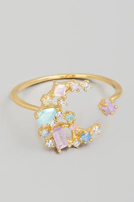 Cluster Studded Crescent Open Band Ring