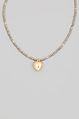 Metallic Heart Pendant Beaded Necklace