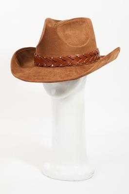 Braided Faux Leather Straw Cowboy Hat