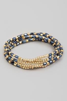 Rhinestone And Metallic Beaded Bracelet Set