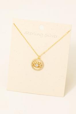 Sterling Silver Studded Eye Disc Pendant Necklace