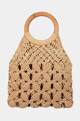 Boho Braided Wooden Top Handle Bag
