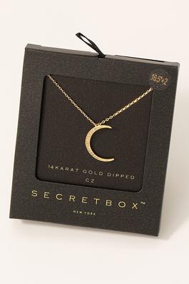 Secret Box Pave Crescent Moon Pendant Necklace