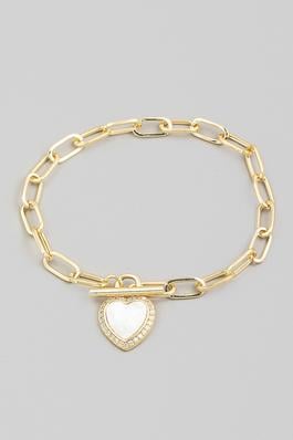 Pearly Heart Charm Chain Bracelet