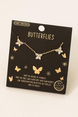 Gold Dipped Studded Butterflies Station Necklace