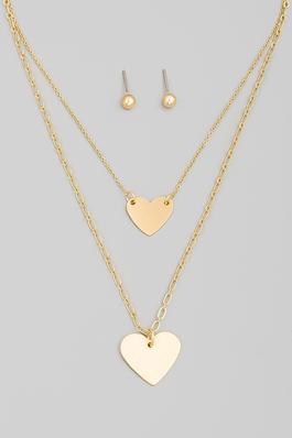 Double Heart Pendant Necklace Set