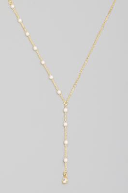 Dainty Chain Pearl Bead Lariat Necklace