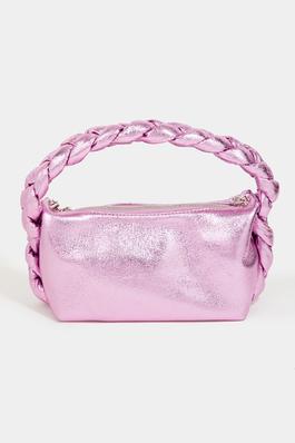 Glossy Rectangle Top Handle Braid Handbag