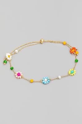 Beaded Flower Station Chain Bracelet