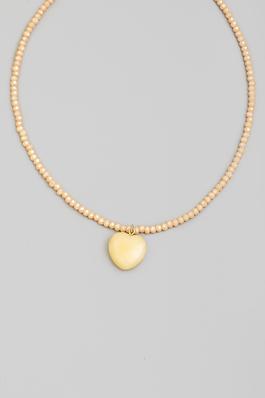 Stone Heart Pendant Beaded Necklace
