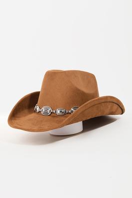 Metallic Round Disc Chain Western Cowboy Hat