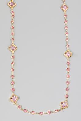 Rhinestone Clover And Chain Long Necklace