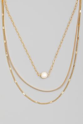 Pearl Charm Layered Chains Necklace