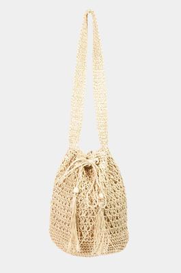 Straw Braided Draw String Tote Bag