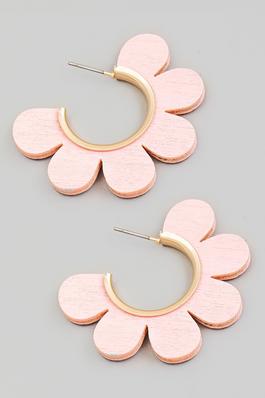 Wooden Flower Petal Hoop Earrings
