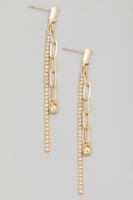 Rhinestone And Oval Chain Dangle Earrings