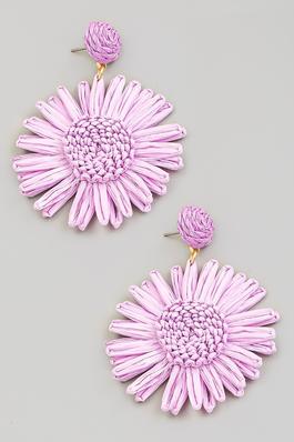 Raffia Flower Charm Dangle Earrings