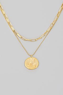 Gold Dipped Warped Coin Layered Chain Necklace