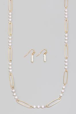 Long Pearl And Oval Chain Necklace Set