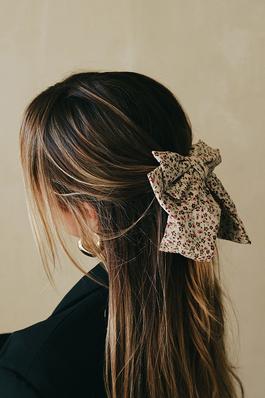 Multi Floral Print Ribbon Bow Hair Clip