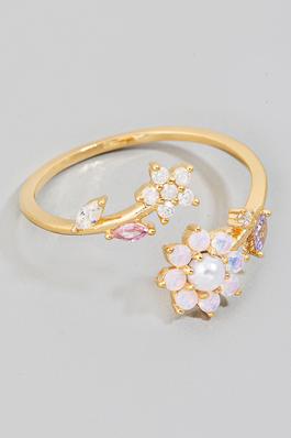 Mixed Studded Floral Open Band Ring