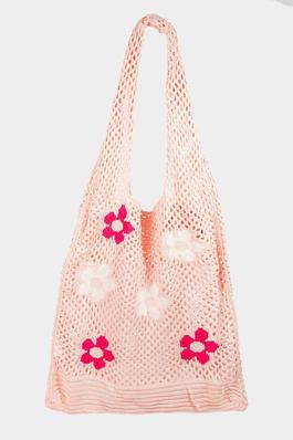 Floral Print Knitted Tote Bag