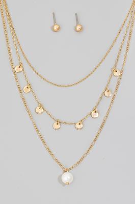 Pearl And Coin Charms Layered Chains Necklace Set