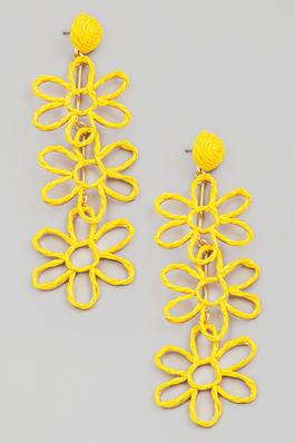 Triple Straw Flower Drop Earrings