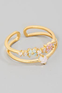 Double Row Floral Rhinestone Ring