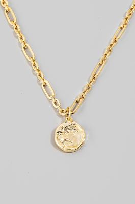 Hammered Coin Pendant Chain Necklace