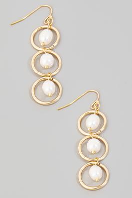 Pearl Bead Hoop Chain Dangle Earrings