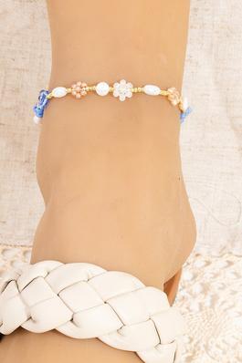 Beaded Flower And Pearl Charms Anklet