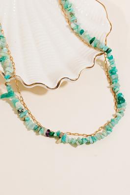 Pebble Stone Beads And Chain Layered Necklace