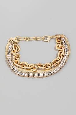 Rhinestone And Flat Chain Layered Bracelet