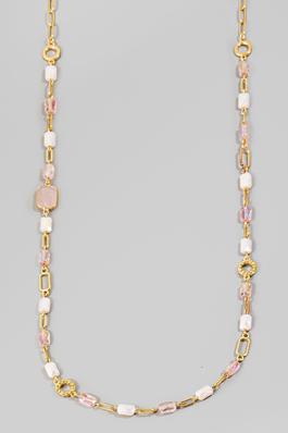 Mixed Rectangle Beads Station Chain Long Necklace