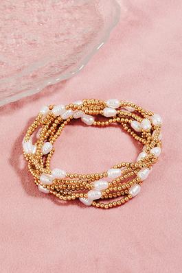 Pearl Charm Beaded Layered Bracelet Set