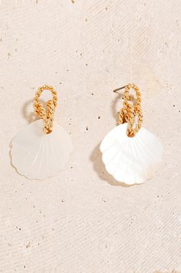 Seashell Clam Dangle Hoop Stud Earrings