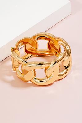 Wide Solid Metallic Hinge Chain Bangle Bracelet