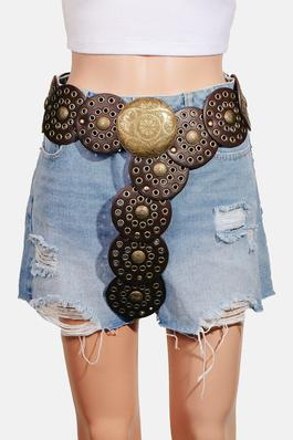 Studded Disc Faux Leather Belt