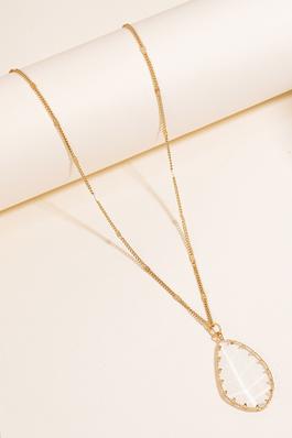 Oval Rhinestone Gem Pendant Long Chain Necklace
