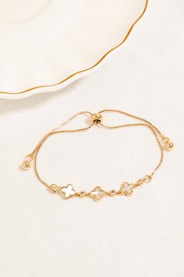 Gold Dipped Cz And Pearl Clover Charms Chain Bracelet
