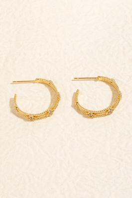 Gold Dipped Cz Clover Charms Layered Hoop Earrings