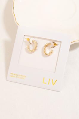 Gold Dipped Dz And Pearl Pave Oval Hoop Earrings